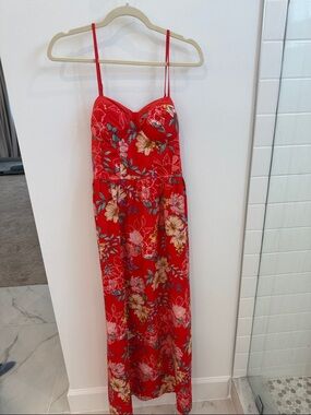 Red Floral Maxi Dress with Spaghetti Straps